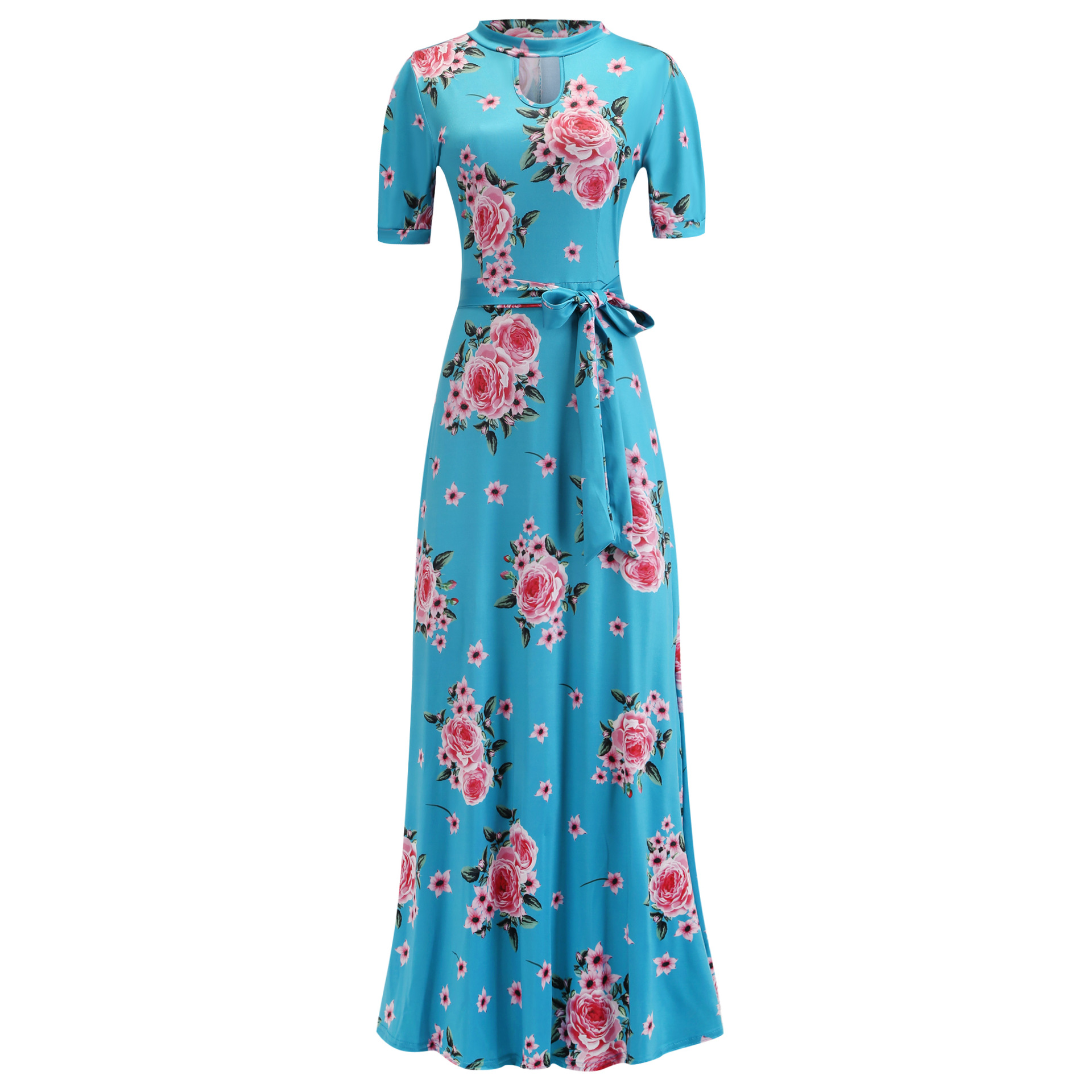 Women Dresses Short Sleeve Long Dress Floral Print Maxi Dress Bandage Elegant Plus Size Long Sleeve Dresses
