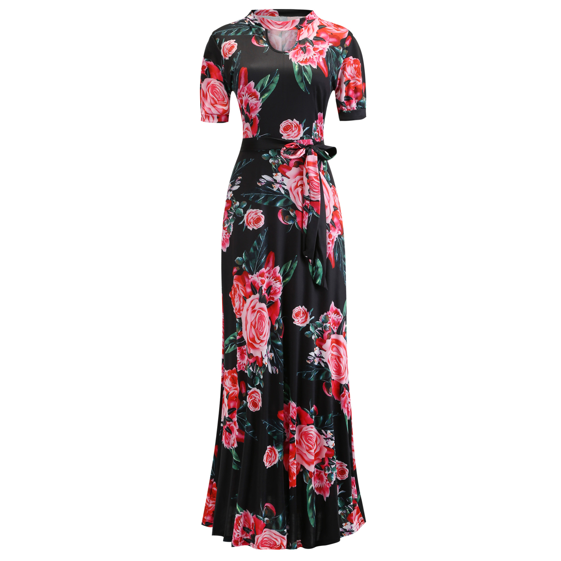Women Dresses Short Sleeve Long Dress Floral Print Maxi Dress Bandage Elegant Plus Size Long Sleeve Dresses