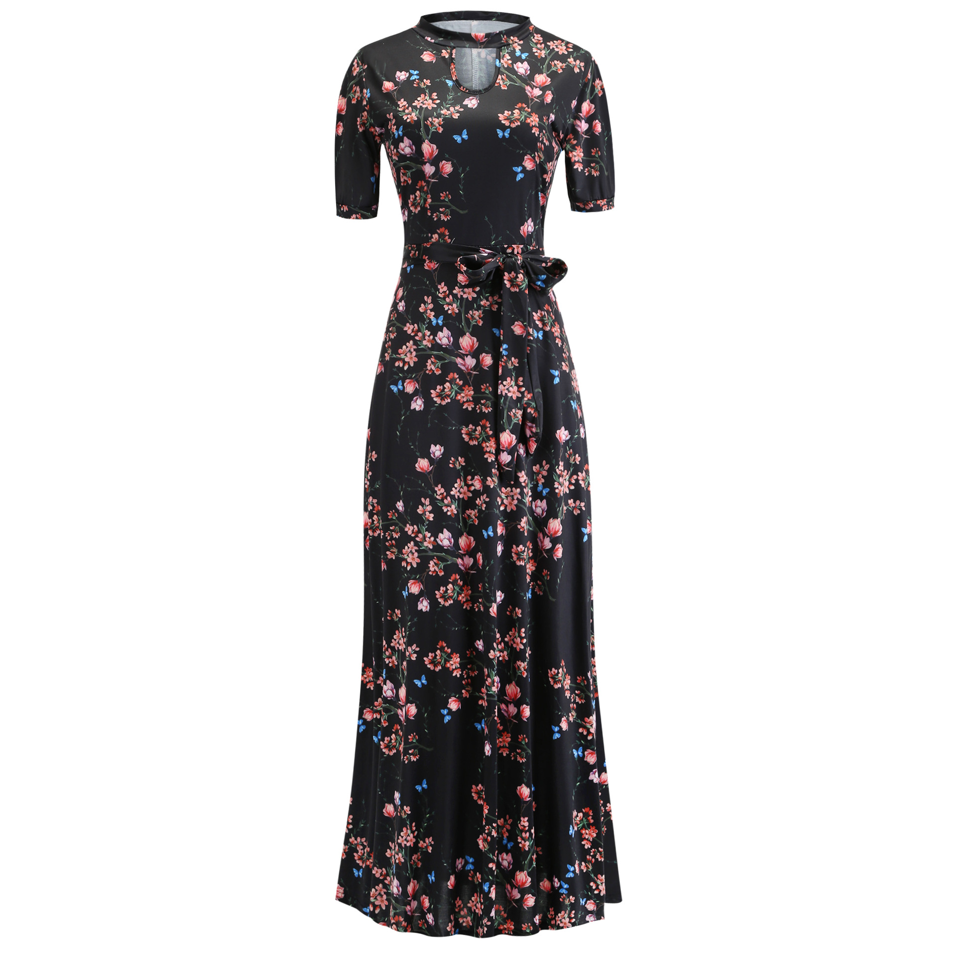 Women Dresses Short Sleeve Long Dress Floral Print Maxi Dress Bandage Elegant Plus Size Long Sleeve Dresses