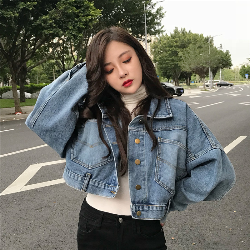 Boyfriend Jeans Jacket Women Oversized Crop Denim Jackets Vintage Loose Coats Long Sleeve Jacket
