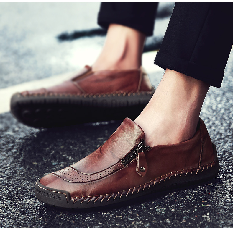 Classic Men Casual Shoes Loafers Men Shoes Quality Split Leather Shoes Men Flats Shoes Plus Size