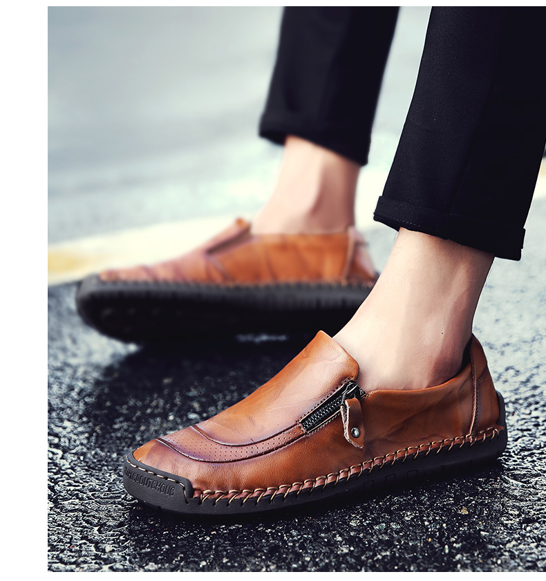 Classic Men Casual Shoes Loafers Men Shoes Quality Split Leather Shoes Men Flats Shoes Plus Size