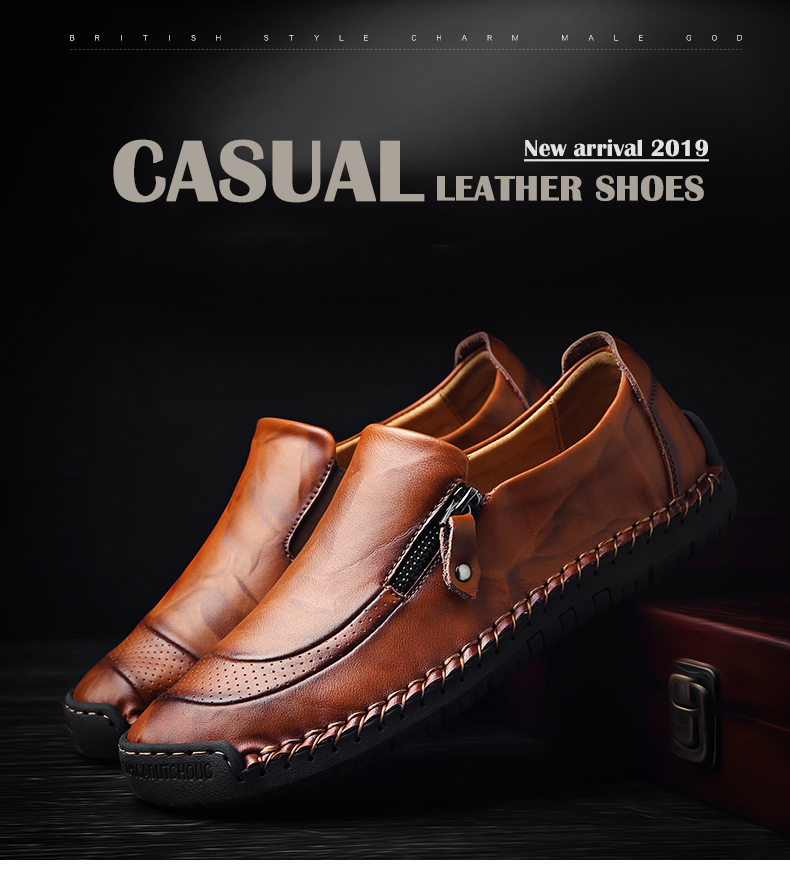 Classic Men Casual Shoes Loafers Men Shoes Quality Split Leather Shoes Men Flats Shoes Plus Size