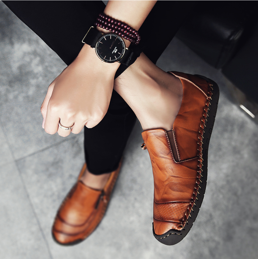 Classic Men Casual Shoes Loafers Men Shoes Quality Split Leather Shoes Men Flats Shoes Plus Size