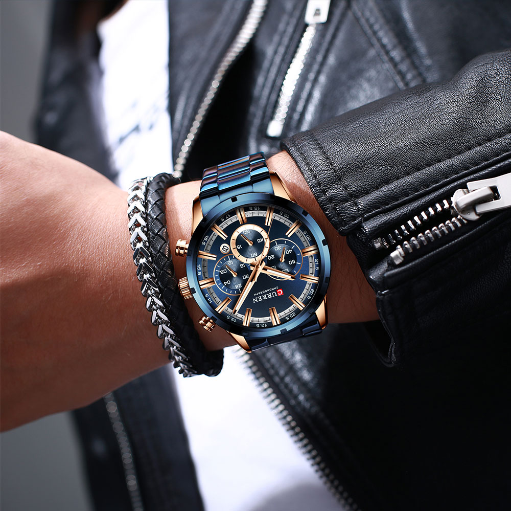 CURREN New Men Watches Stainless Steel Top Brand Luxury Sports Chronograph Quartz Watches