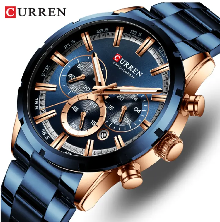 CURREN New Men Watches Stainless Steel Top Brand Luxury Sports Chronograph Quartz Watches