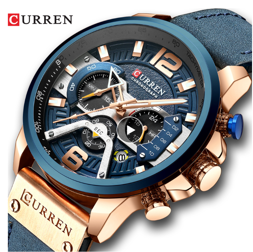CURREN Casual Men&apos;s Watches Blue Top Brand Luxury Military Leather Wrist Watch Clock Wristwatch