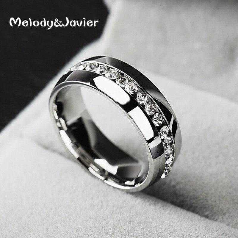 Titanium Stainless Steel CZ Stone Ring Wedding Ring Classic Lover Couple Rings Valentine&apos;s Gift