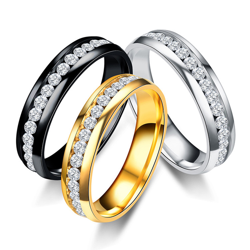 Titanium Stainless Steel CZ Stone Ring Wedding Ring Classic Lover Couple Rings Valentine&apos;s Gift