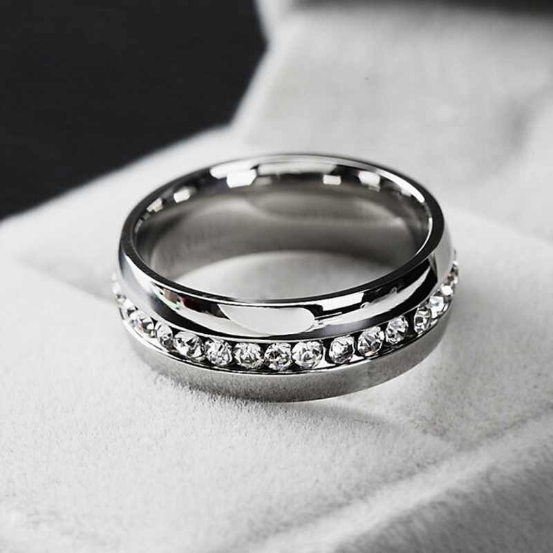 Titanium Stainless Steel CZ Stone Ring Wedding Ring Classic Lover Couple Rings Valentine&apos;s Gift