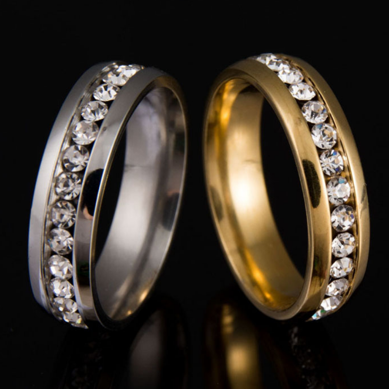 Titanium Stainless Steel CZ Stone Ring Wedding Ring Classic Lover Couple Rings Valentine&apos;s Gift