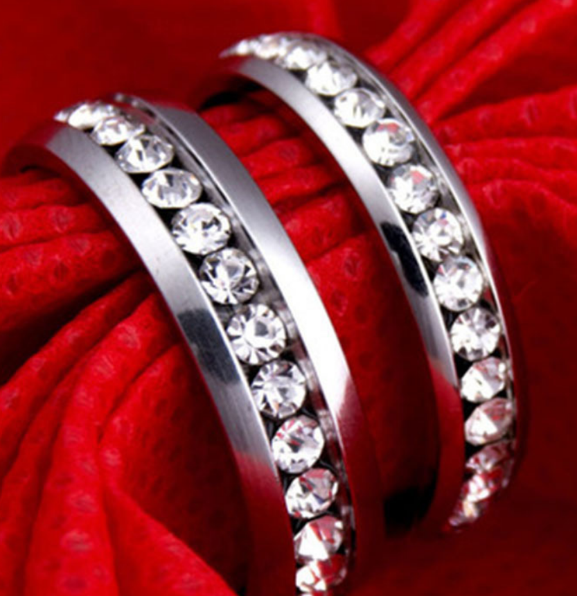 Titanium Stainless Steel CZ Stone Ring Wedding Ring Classic Lover Couple Rings Valentine&apos;s Gift