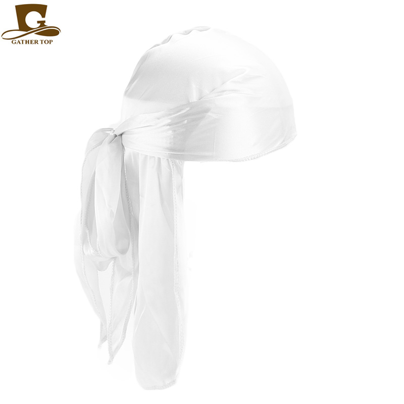 Men Silky Durags Bandanas Turban Hat Wigs Doo Durag Biker Headband Hair Accessories Long Tail Durag