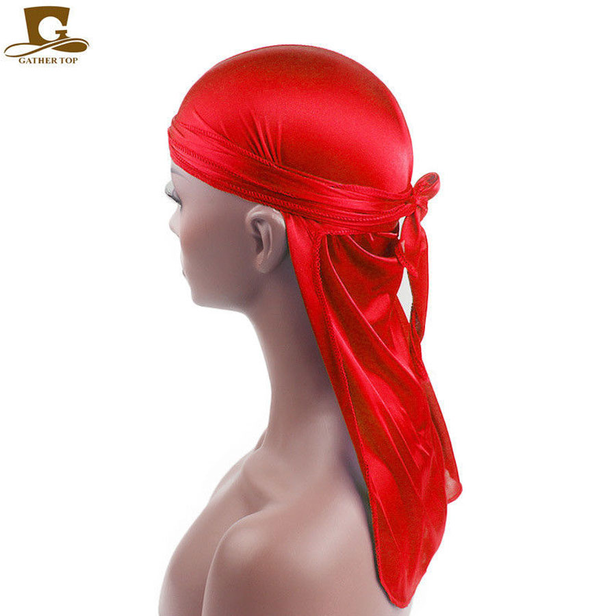 Men Silky Durags Bandanas Turban Hat Wigs Doo Durag Biker Headband Hair Accessories Long Tail Durag
