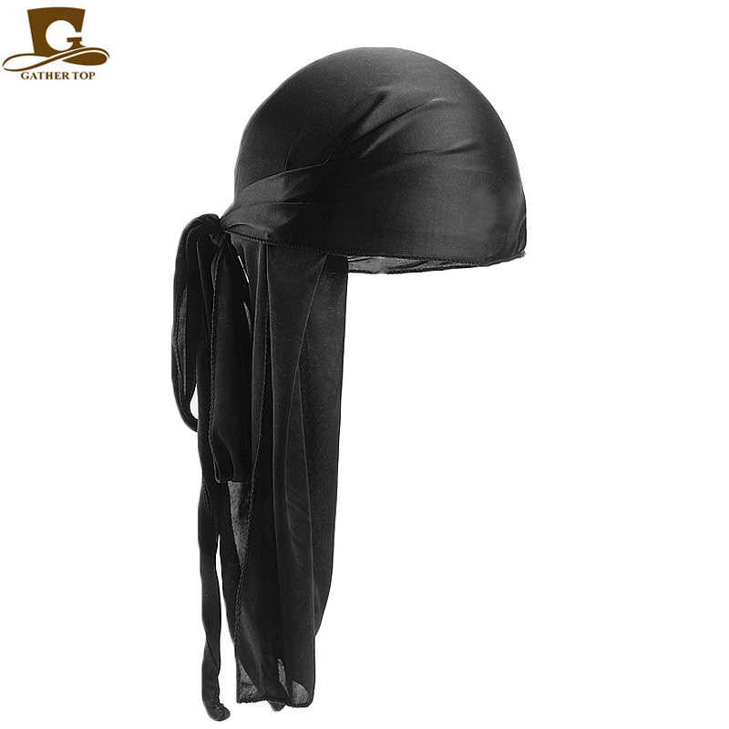 Men Silky Durags Bandanas Turban Hat Wigs Doo Durag Biker Headband Hair Accessories Long Tail Durag