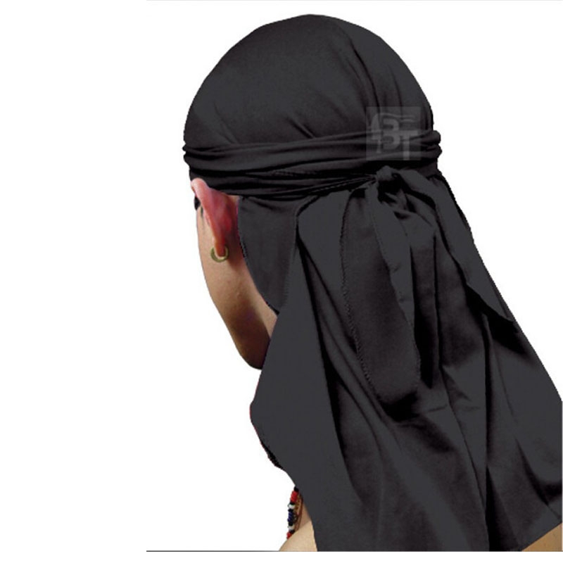 Men Silky Durags Bandanas Turban Hat Wigs Doo Durag Biker Headband Hair Accessories Long Tail Durag