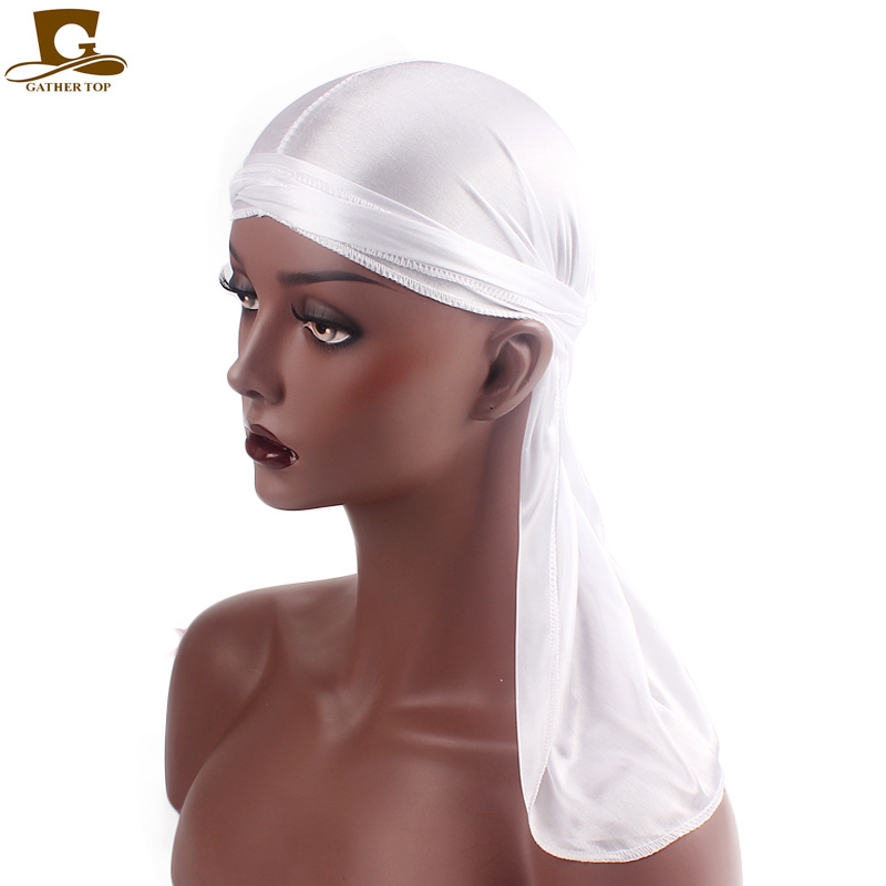 Men Silky Durags Bandanas Turban Hat Wigs Doo Durag Biker Headband Hair Accessories Long Tail Durag