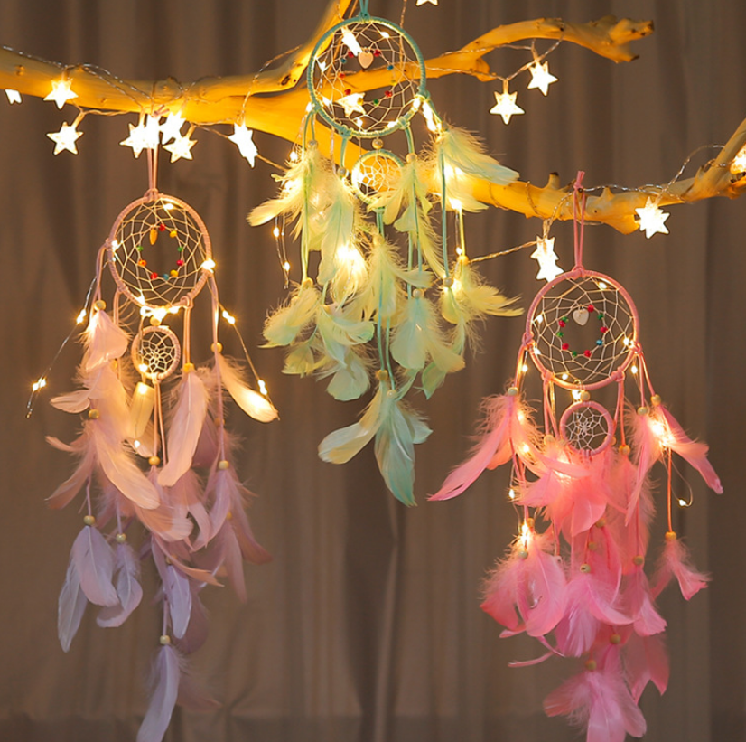 Dream Catcher LED Lighting Feather Dreamcatcher Girl Room Bell Bedroom Romantic Home Decoration