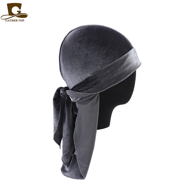 Unisex Men Women Breathable Bandana Hat Velvet Durag Doo Rag Long Tail Headwrap Chemo Cap
