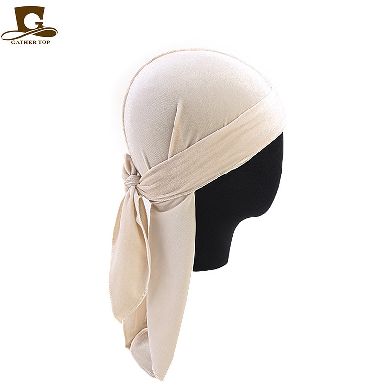 Unisex Men Women Breathable Bandana Hat Velvet Durag Doo Rag Long Tail Headwrap Chemo Cap