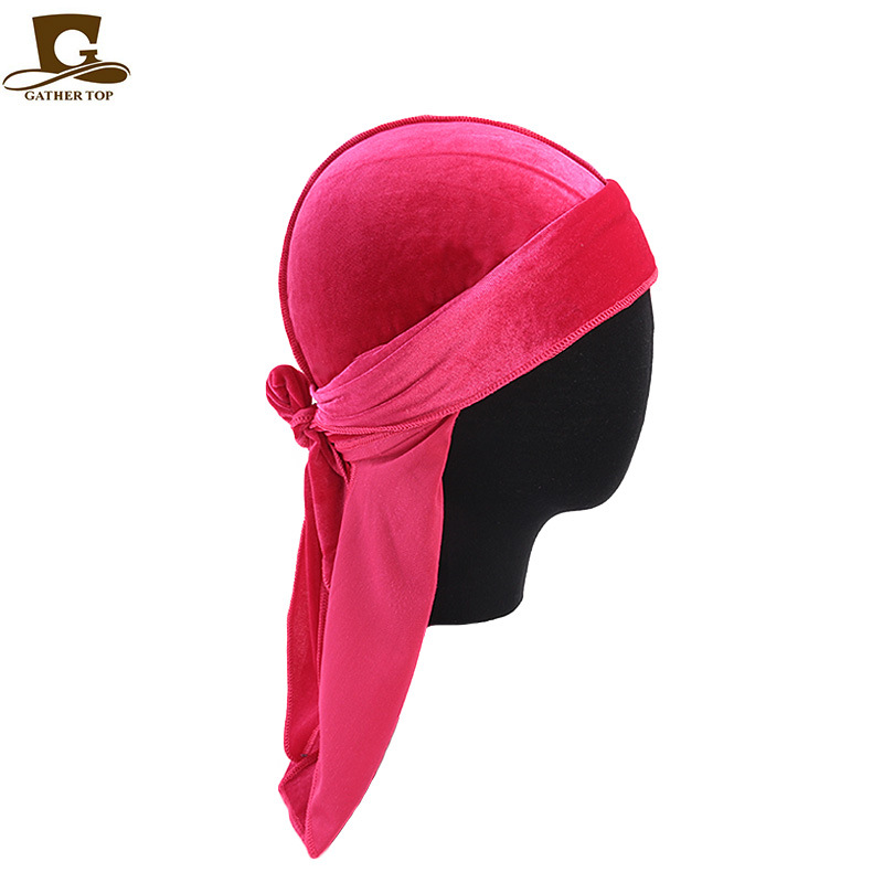Unisex Men Women Breathable Bandana Hat Velvet Durag Doo Rag Long Tail Headwrap Chemo Cap