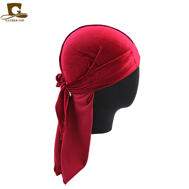 Unisex Men Women Breathable Bandana Hat Velvet Durag Doo Rag Long Tail Headwrap Chemo Cap