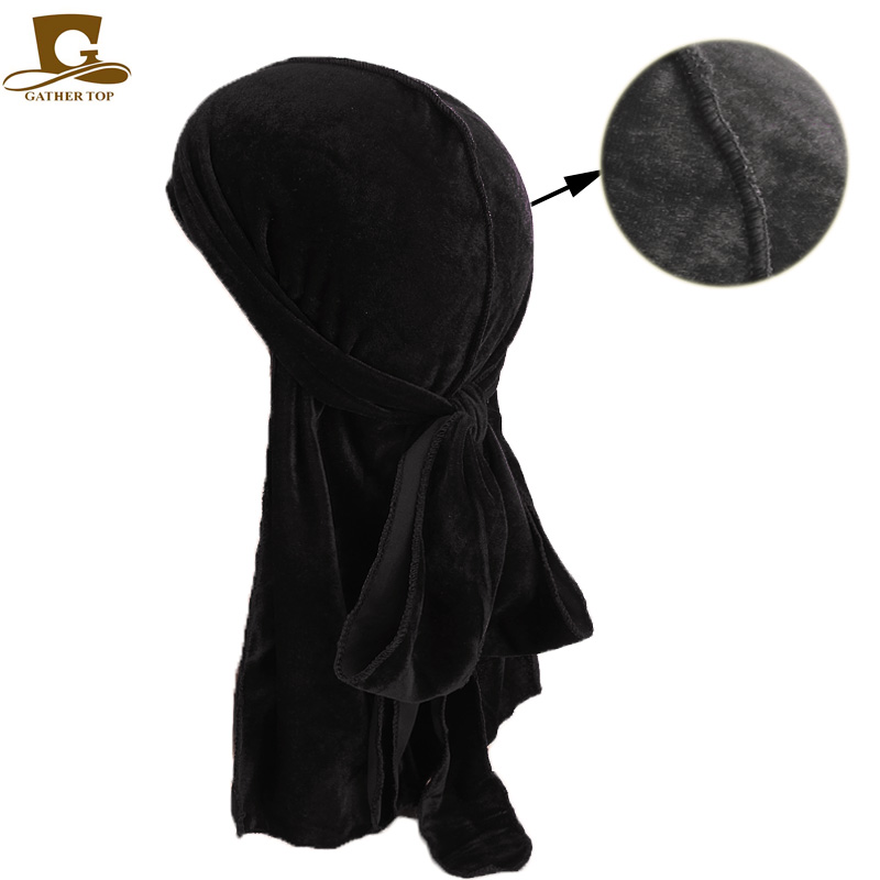 Unisex Men Women Breathable Bandana Hat Velvet Durag Doo Rag Long Tail Headwrap Chemo Cap