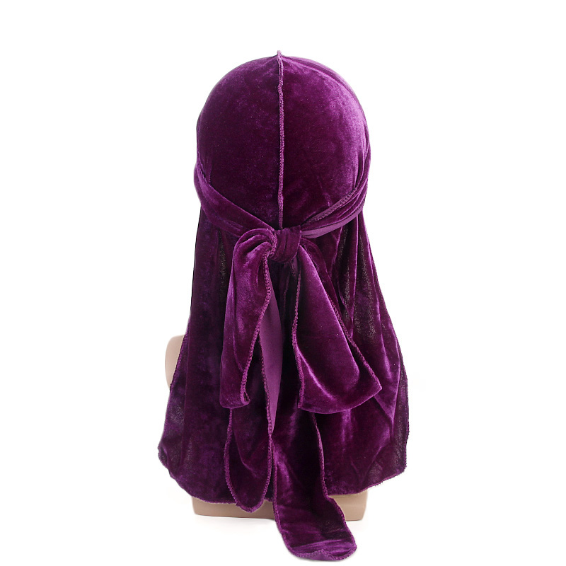 Unisex Men Women Breathable Bandana Hat Velvet Durag Doo Rag Long Tail Headwrap Chemo Cap