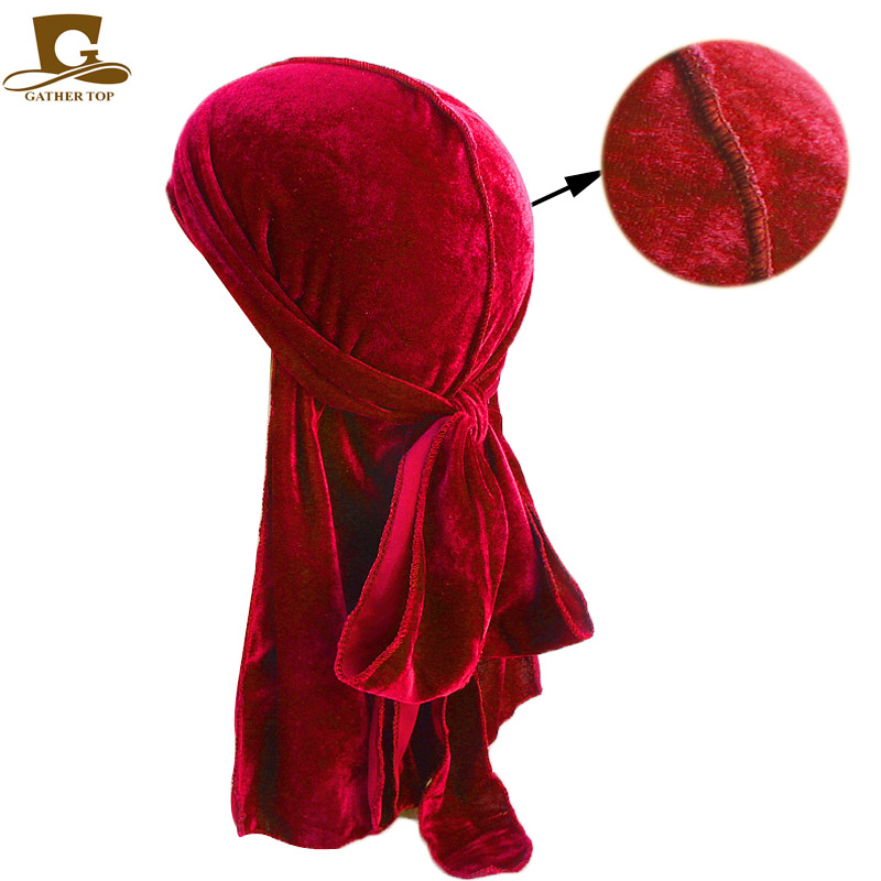 Unisex Men Women Breathable Bandana Hat Velvet Durag Doo Rag Long Tail Headwrap Chemo Cap