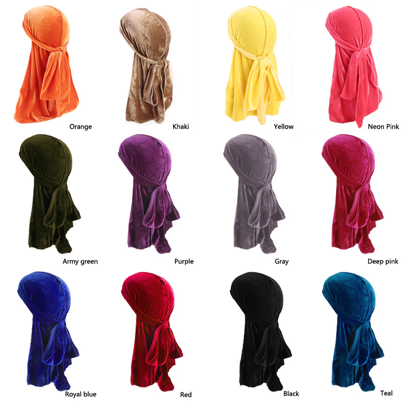 Unisex Men Women Breathable Bandana Hat Velvet Durag Doo Rag Long Tail Headwrap Chemo Cap