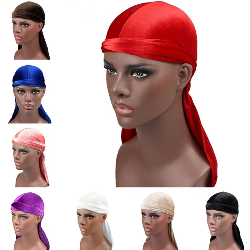 Unisex Men Women Breathable Bandana Hat Velvet Durag Doo Rag Long Tail Headwrap Chemo Cap