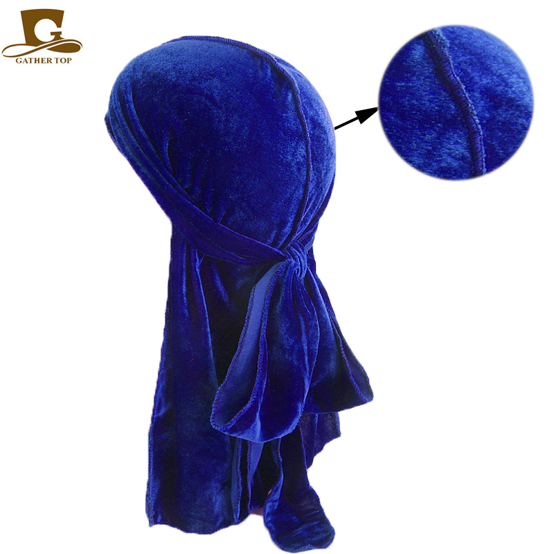 Unisex Men Women Breathable Bandana Hat Velvet Durag Doo Rag Long Tail Headwrap Chemo Cap
