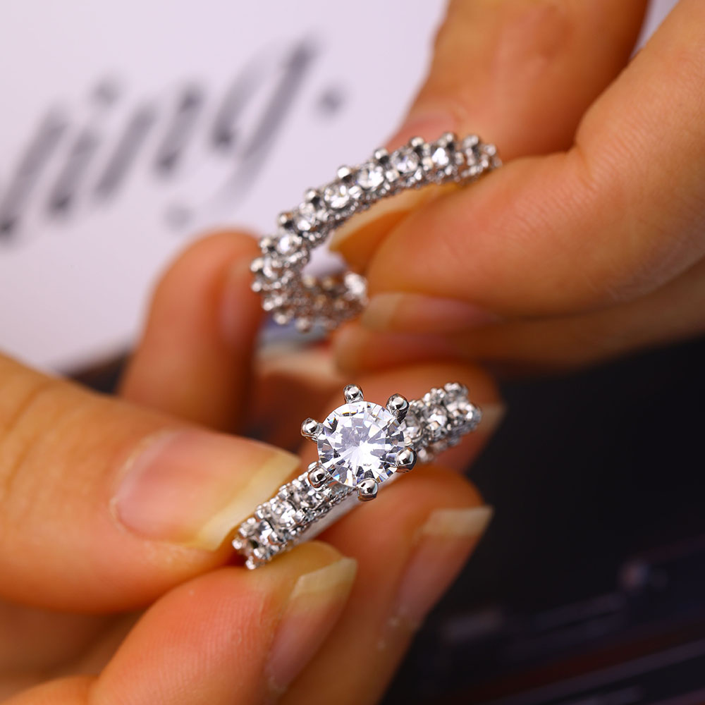Jewelry Crystal Ring Set Inlaid Rhinestone Fashion Pair Ring Female Party Gift