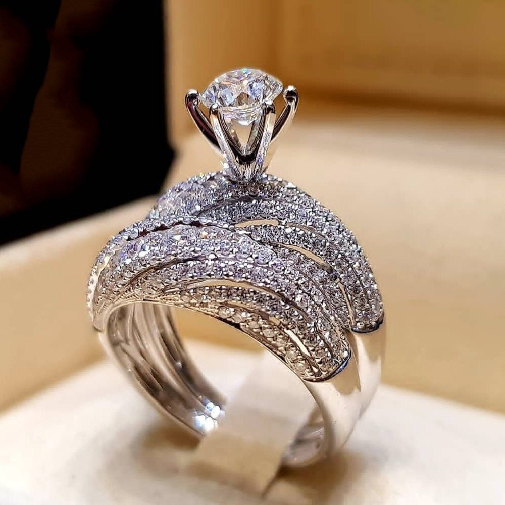 Jewelry Crystal Ring Set Inlaid Rhinestone Fashion Pair Ring Female Party Gift