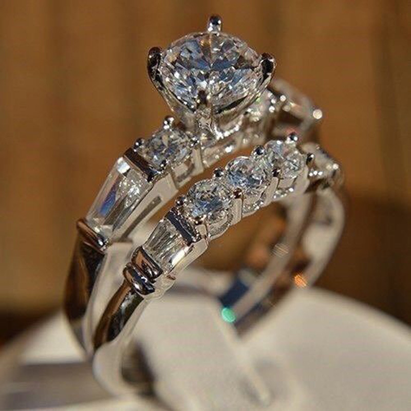 Jewelry Crystal Ring Set Inlaid Rhinestone Fashion Pair Ring Female Party Gift