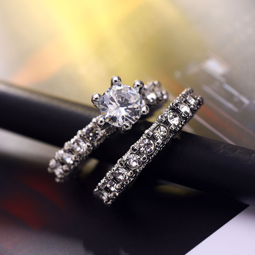 Jewelry Crystal Ring Set Inlaid Rhinestone Fashion Pair Ring Female Party Gift