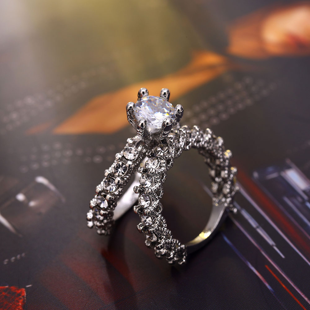 Jewelry Crystal Ring Set Inlaid Rhinestone Fashion Pair Ring Female Party Gift