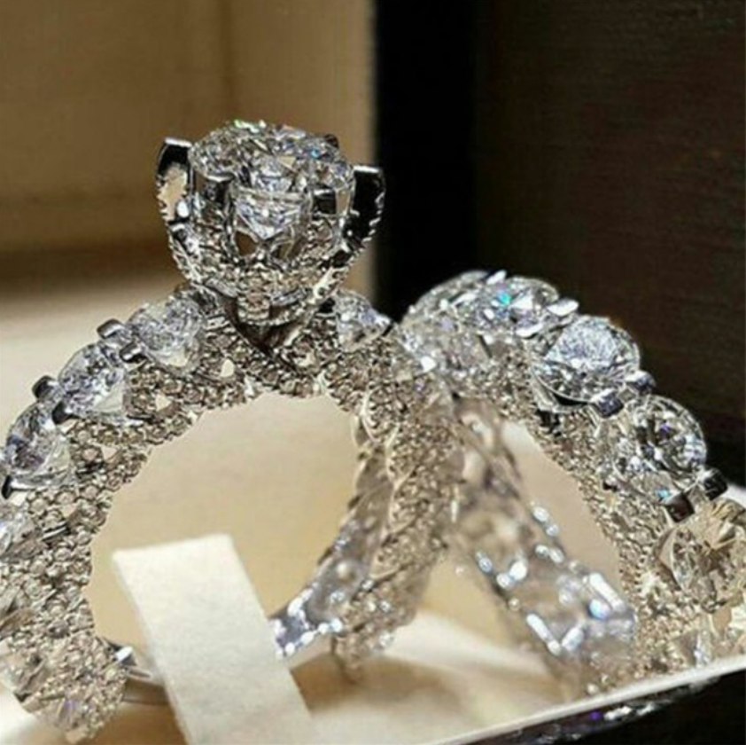 Jewelry Crystal Ring Set Inlaid Rhinestone Fashion Pair Ring Female Party Gift