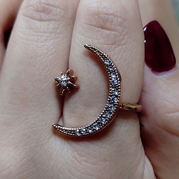 New Design CZ Zircon Star Moon Ring Fashion Statement Geometric Gold Silver Rose Gold Ring Jewelry