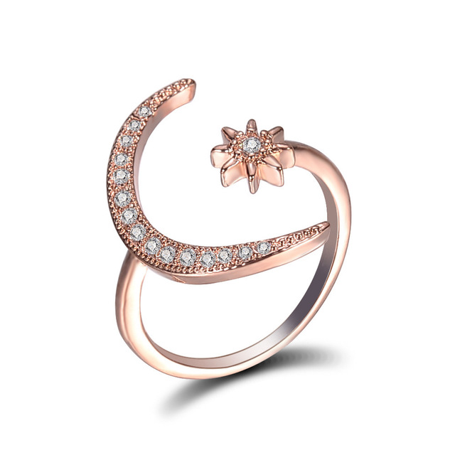 New Design CZ Zircon Star Moon Ring Fashion Statement Geometric Gold Silver Rose Gold Ring Jewelry