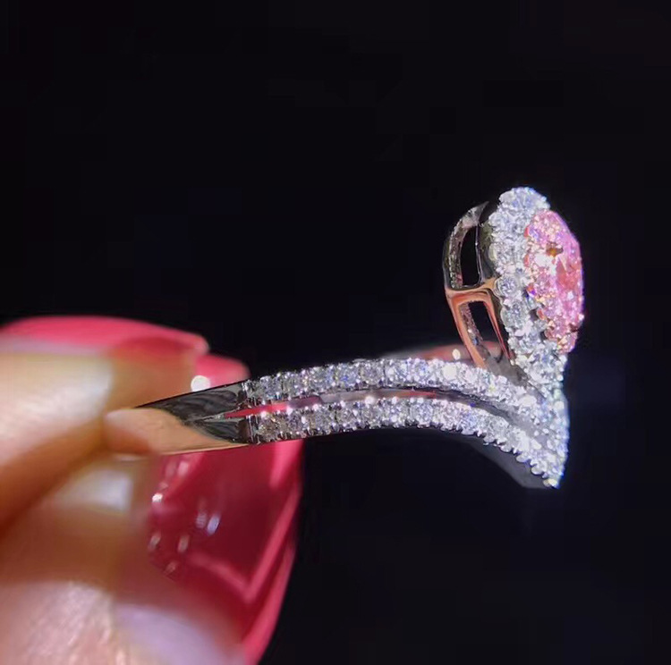 Luxurious Rings Women Fashion Pink Water Drop Crown Ring Jewelry Engagement Bride Wedding Gift Ring