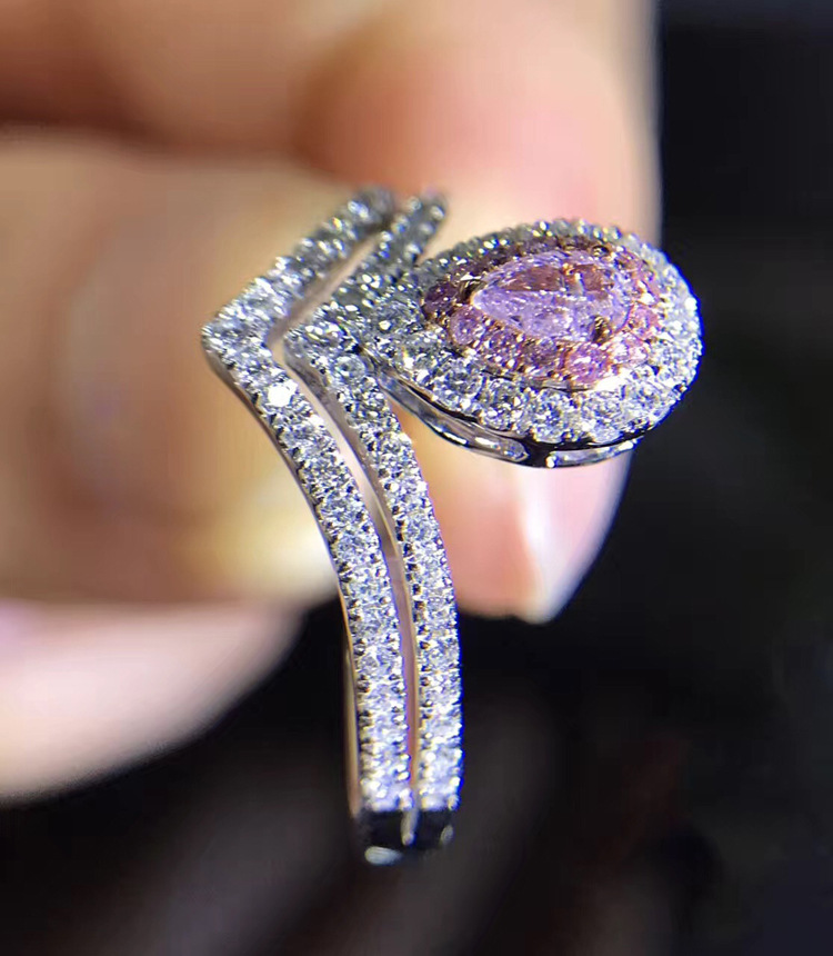 Luxurious Rings Women Fashion Pink Water Drop Crown Ring Jewelry Engagement Bride Wedding Gift Ring