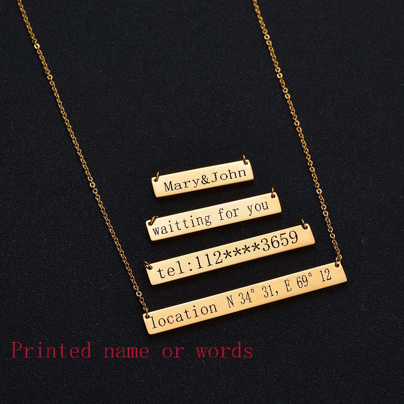Custom Stainless Steel Name Square Tag Pendant Necklace Custom Necklace Personalized Gift