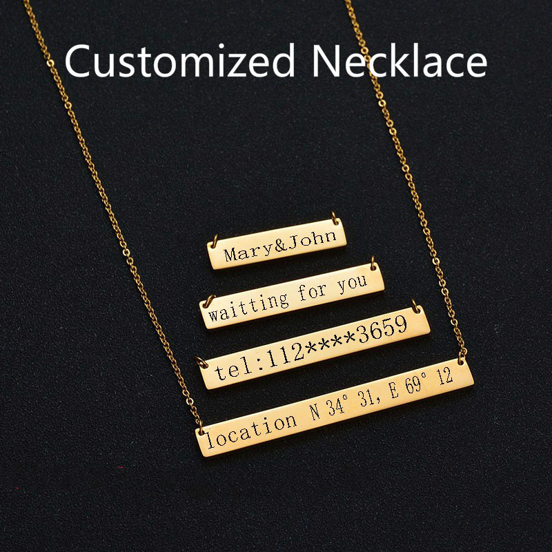 Custom Stainless Steel Name Square Tag Pendant Necklace Custom Necklace Personalized Gift