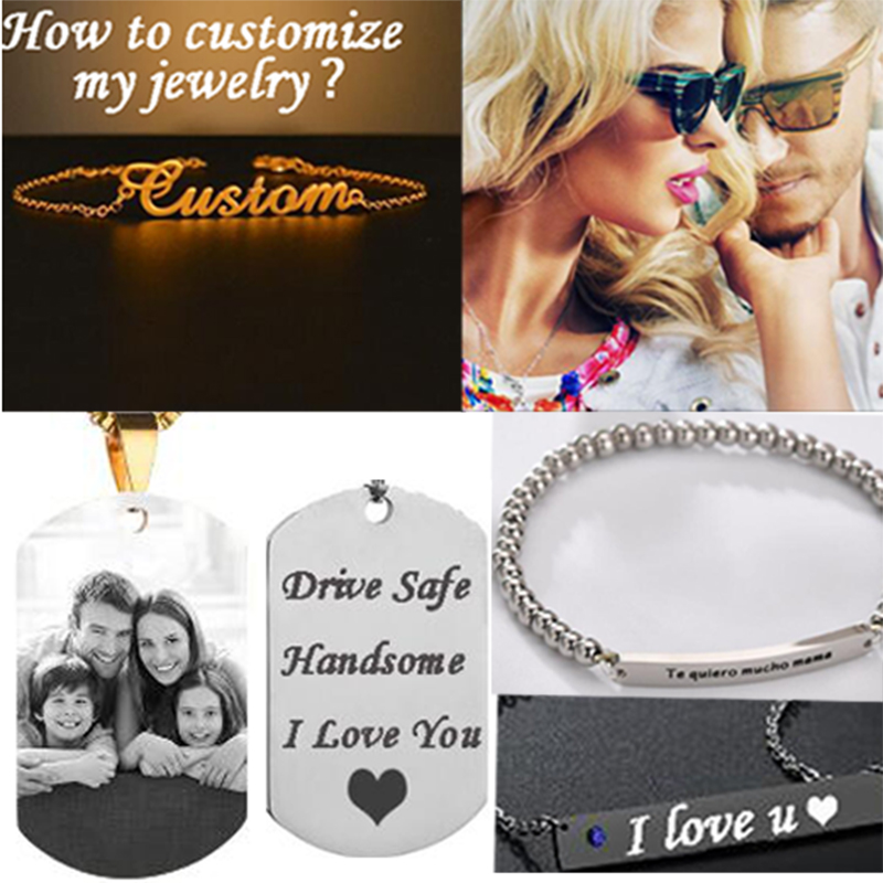 Custom Stainless Steel Name Square Tag Pendant Necklace Custom Necklace Personalized Gift
