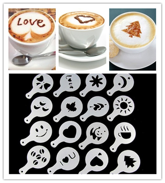 16 Pcs Cappuccino Coffee Foam Spray Template Stencils DIY Decoration Mold Coffee Tools Barista