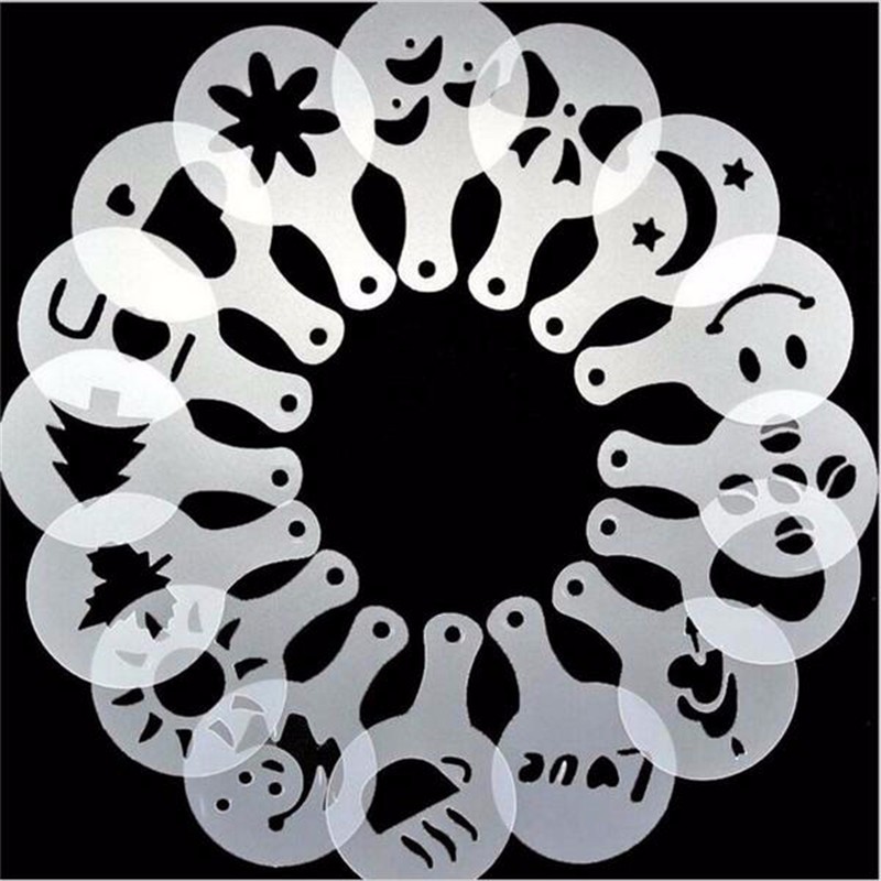 16 Pcs Cappuccino Coffee Foam Spray Template Stencils DIY Decoration Mold Coffee Tools Barista