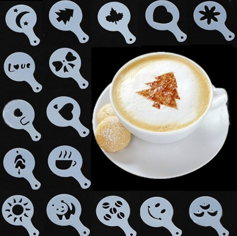 16 Pcs Cappuccino Coffee Foam Spray Template Stencils DIY Decoration Mold Coffee Tools Barista
