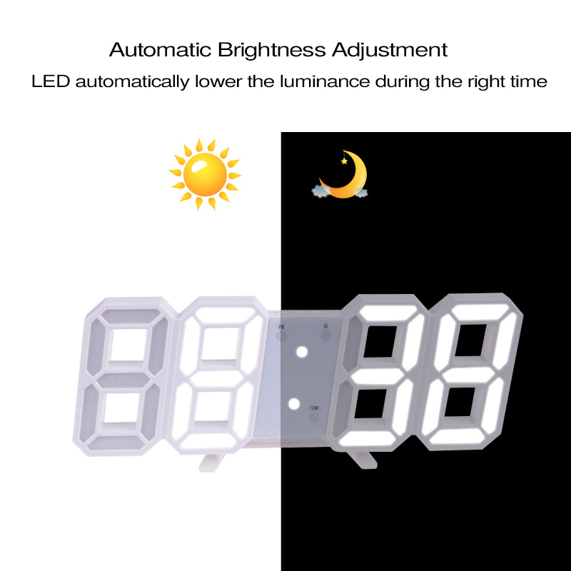 3D Large Wall Clock Digital LED Date Time Celsius Night Light Desk Table Clocks Alarm Clock