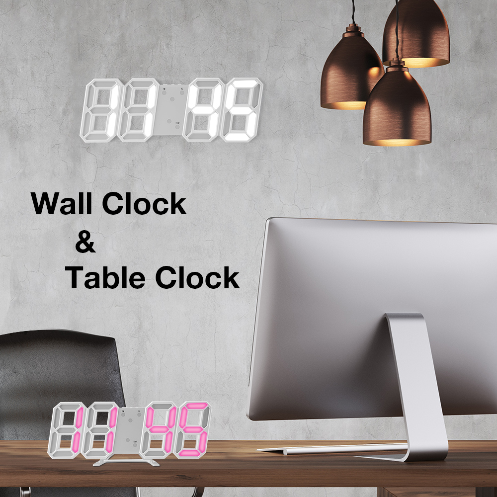 3D Large Wall Clock Digital LED Date Time Celsius Night Light Desk Table Clocks Alarm Clock